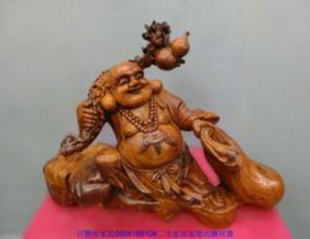 二手古董藝品 檜木92公分彌勒佛雕像 木雕藝術品 開運擺件