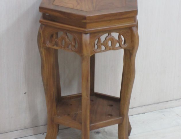 庫存新品出品 柚木色46公分六角仿古花架 花台 盆栽架 展示架 3