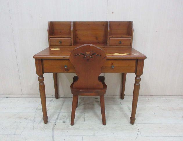 二手書桌 柚木色105公分鄉村風四抽實木書桌組 寫字桌椅