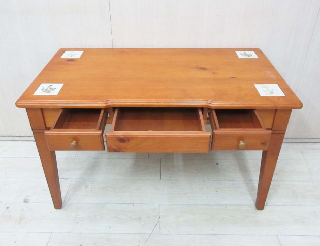 二手書桌 柚木色125公分鄉村風三抽實木桌 電腦桌 辦公桌