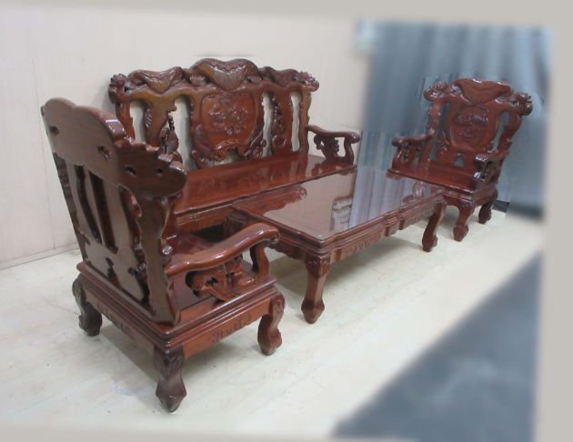 二手沙發 櫻桃木1+1+3+大茶几實木沙發椅組 客廳接待沙發椅 4