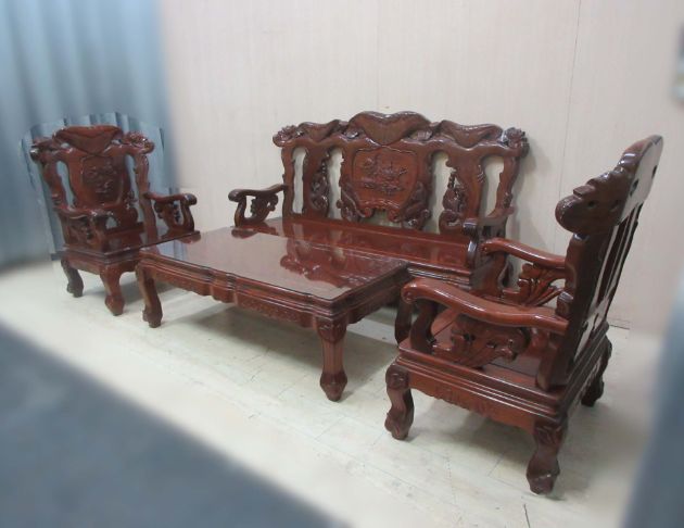 二手沙發 櫻桃木1+1+3+大茶几實木沙發椅組 客廳接待沙發椅 5