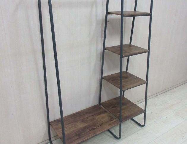 二手衣櫥 胡桃色99公分開放式衣櫃 簡易衣櫃 掛衣架 吊衣架 2