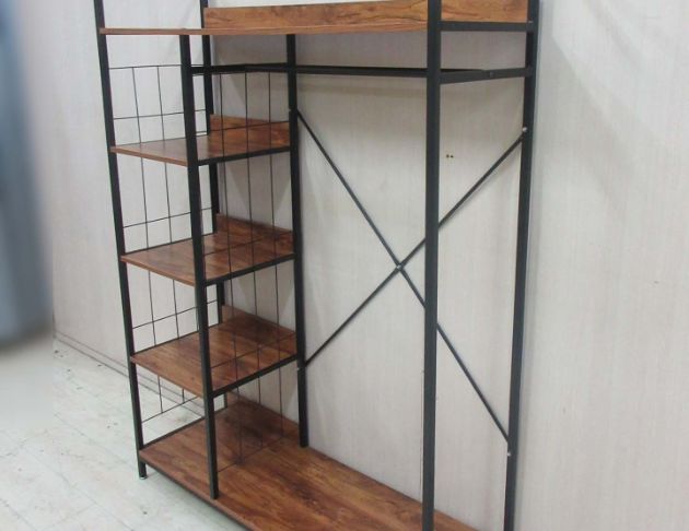 二手衣櫥 柚木色124公分開放式衣櫃 簡易衣櫃 掛衣架 吊衣架 3