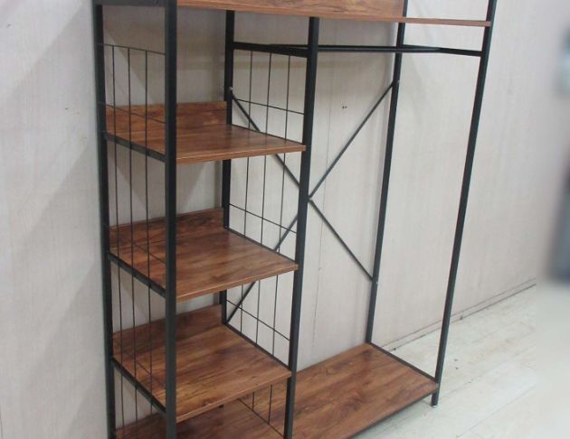 二手衣櫥 柚木色124公分開放式衣櫃 簡易衣櫃 掛衣架 吊衣架 2