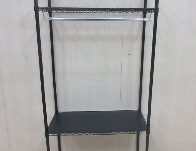 二手衣櫥 黑色90公分開放式衣櫃 簡易衣櫃 吊桿掛衣架 鐵衣架