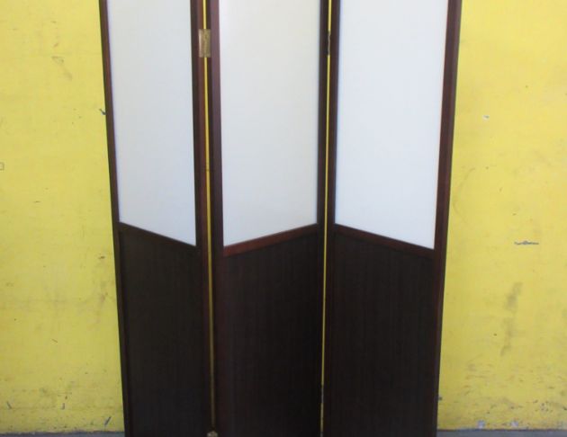 二手屏風 胡桃色132公分玄關摺疊屏風 移動隔間 三片式屏風