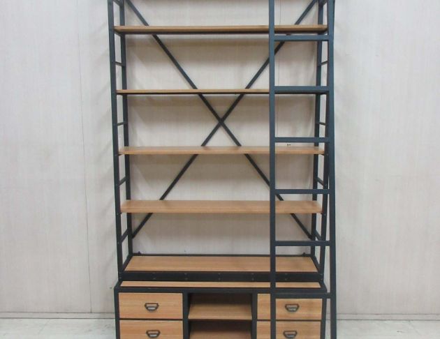 二手書櫥 橡木色121公分美式復古工業風四抽書架 落地書櫃 