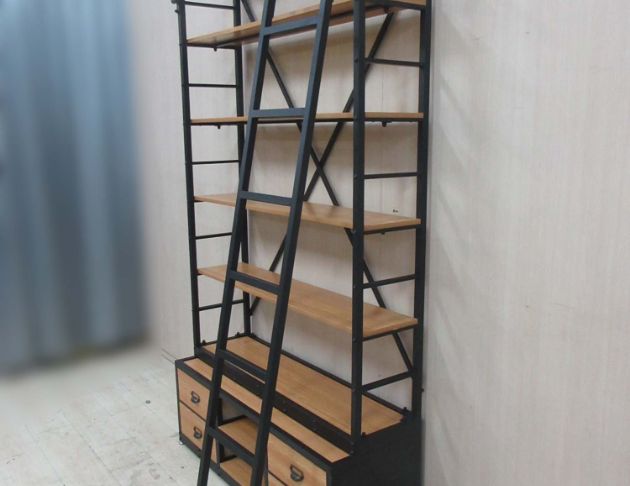 二手書櫥 橡木色121公分美式復古工業風四抽書架 落地書櫃  5