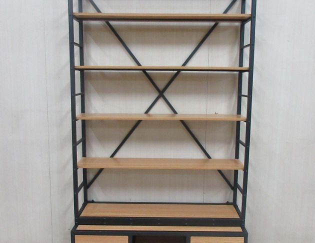 二手書櫥 橡木色121公分美式復古工業風四抽書架 落地書櫃  2