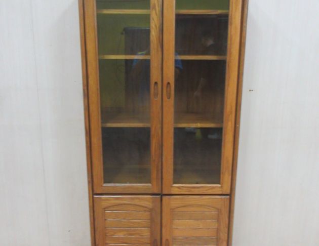 二手書櫥 橡木色77公分四門兩抽書櫃 置物櫃 收納櫃 展示櫃