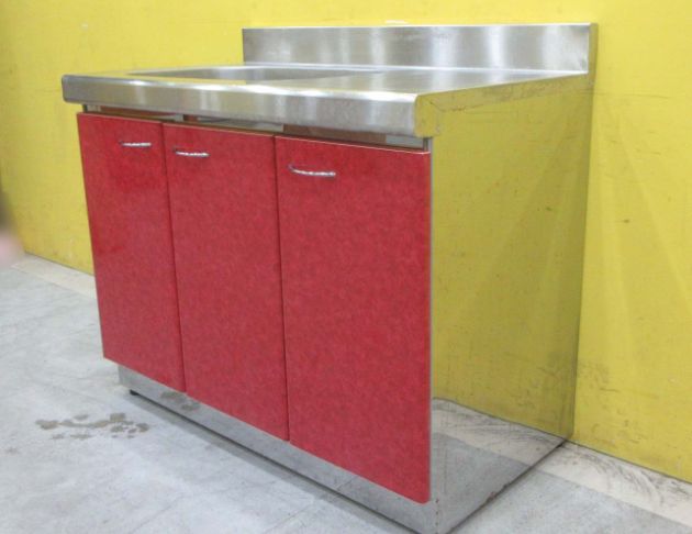 二手流理臺 朱紅色100公分三門洗手台 水槽流理臺 廚房工作臺 5