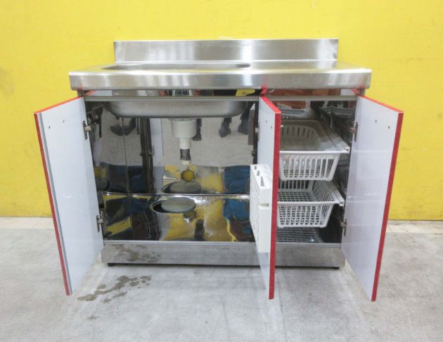 二手流理臺 朱紅色100公分三門洗手台 水槽流理臺 廚房工作臺 3