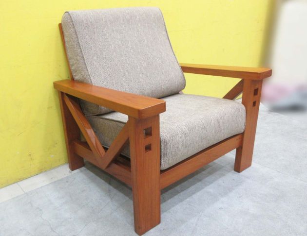 二手沙發 柚木色91公分實木單人沙發 單人椅 木頭椅 沙發椅 3