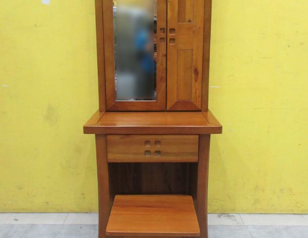 二手化妝桌 柚木色70公分實木一門一抽梳妝台 化妝桌椅 鏡台