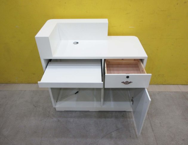 二手櫃台 白色100公分一門兩抽收銀台 L型前台 櫃檯 接待台 2