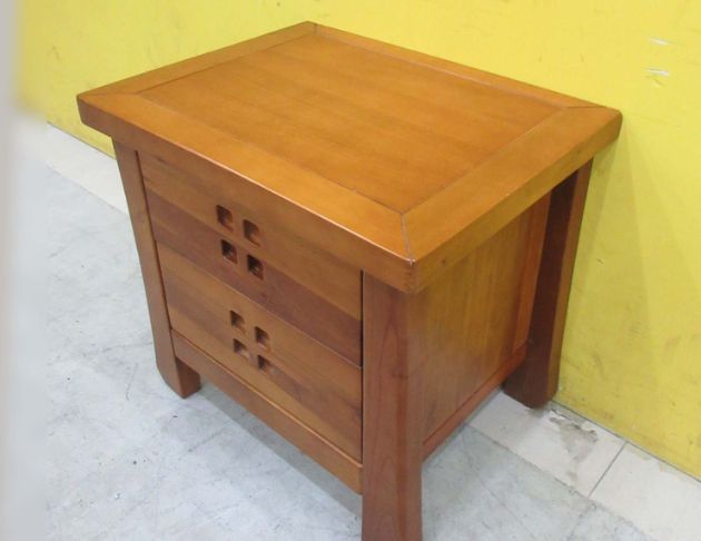二手床邊櫃 柚木色59公分全實木兩抽床頭櫃 抽屜置物櫃 收納櫃 5