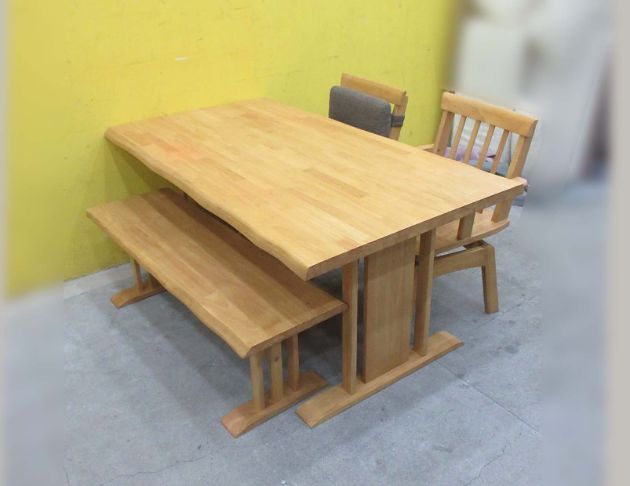 二手餐桌 原木色150公分實木餐桌椅組 一桌兩椅 長椅 餐桌椅 4