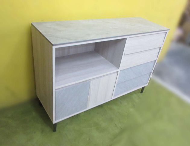 二手餐廚櫃 白梧桐灰121公分岩板兩門三抽餐櫃 電器櫃 碗盤櫃 4