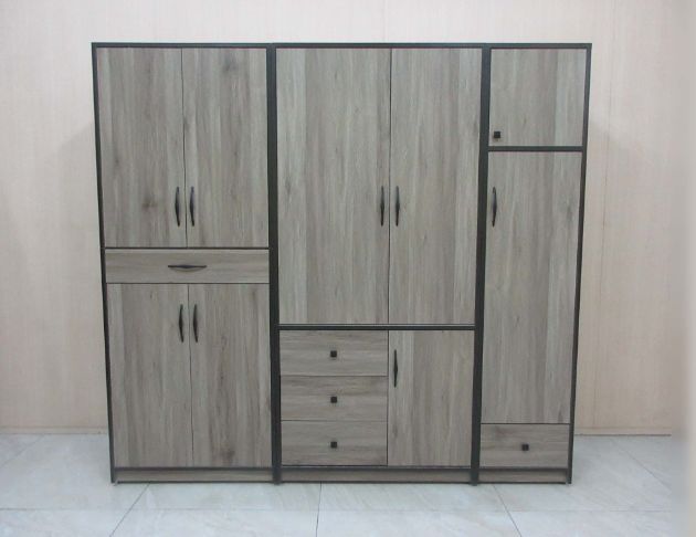 庫存新品出清 灰橡色212公分八門五抽衣櫃 衣物收納 7尺衣櫃