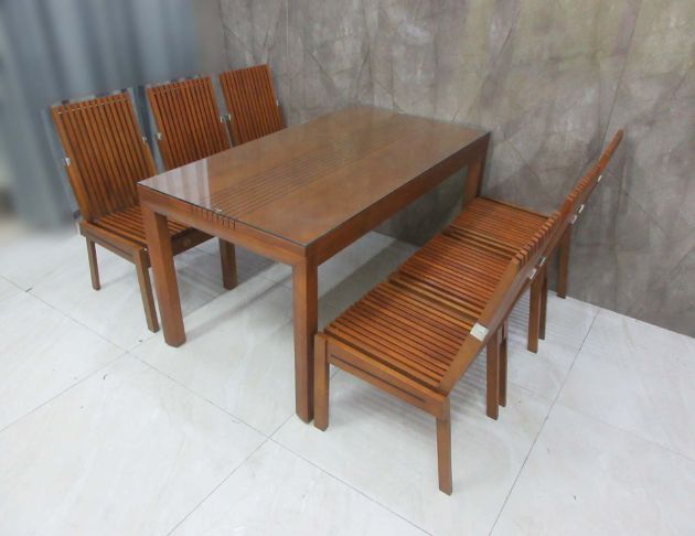 二手餐桌 柚木色148公分實木餐桌椅 一桌六椅 廚房餐桌 餐椅 5