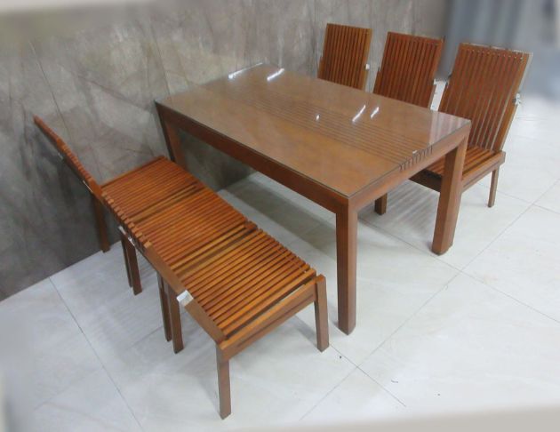 二手餐桌 柚木色148公分實木餐桌椅 一桌六椅 廚房餐桌 餐椅 4
