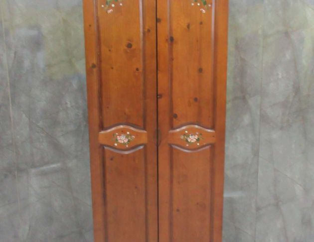 二手衣櫥 柚木色78公分鄉村風兩門實木衣櫃 衣物收納 雙桿衣櫃