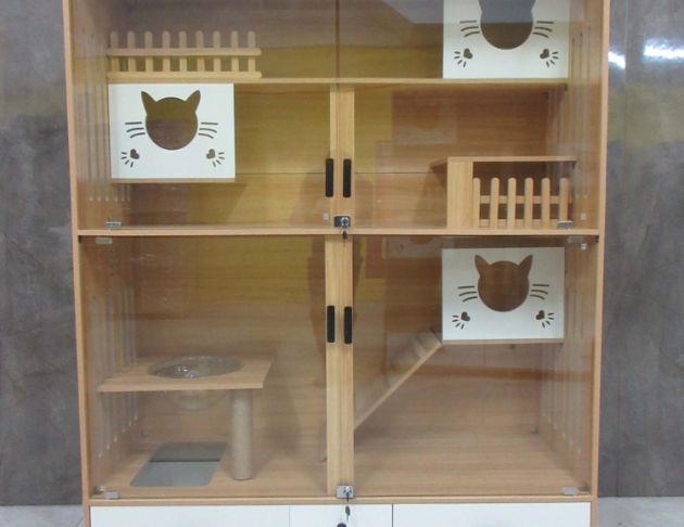 二手貓窩 原木色150公分四門三抽貓舍 貓咪展示櫃 貓籠 貓屋