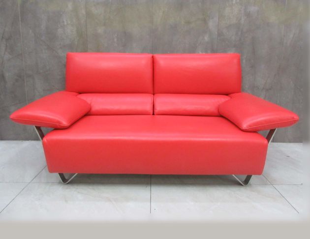 二手沙發 紅色172公分雙人皮沙發 頭枕可調 客廳休閒沙發