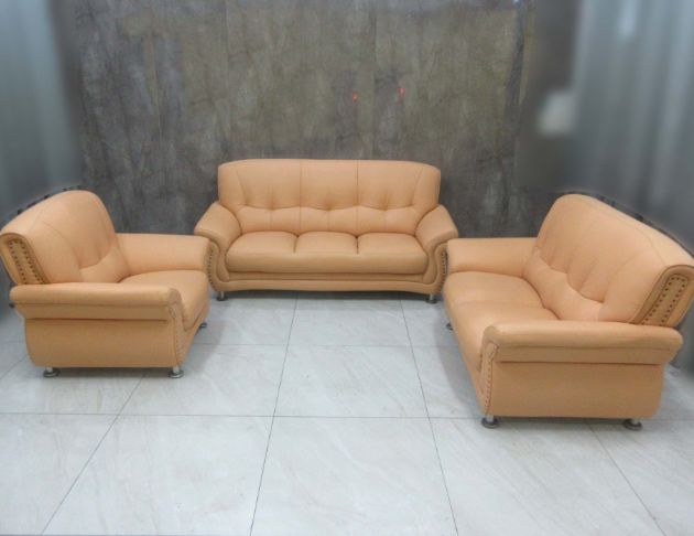 二手沙發 淺橘色1+2+3皮沙發椅組 客廳多人沙發 沙發椅