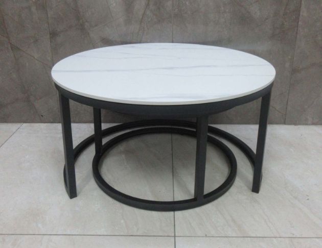 庫存新品出清 岩板80公分北歐風圓形茶几 子母桌 客廳桌 桌子