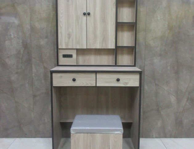 庫存新品出清 灰橡色80公分兩門兩抽化妝台 梳妝桌 鏡台組