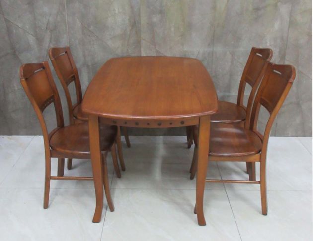 二手餐桌 柚木色127公分一桌四椅 廚房餐桌 用餐桌 實木桌椅