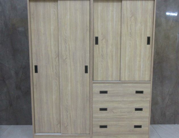 庫存新品出清 梧桐色163公分四門三抽衣櫃 衣物收納 滑門衣櫃