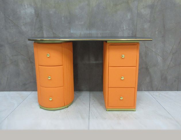 二手書桌 黑橘色120公分六抽辦公桌 洽談桌 工作桌 桌子