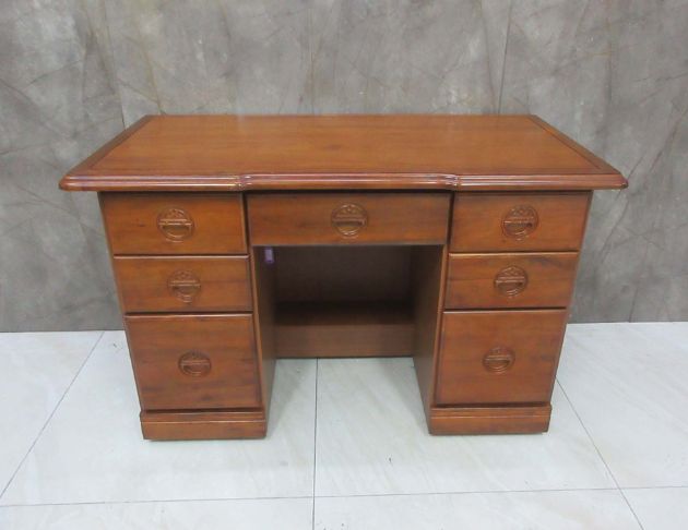 二手書桌 樟木色129公分半實木七抽辦公桌 電腦桌 寫字桌
