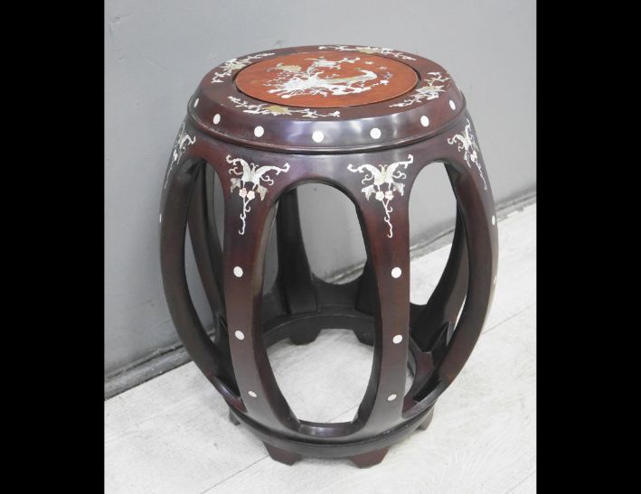 二手 鼓椅 紅木鑲貝 實木凳 圓凳 椅凳 矮椅 圓椅