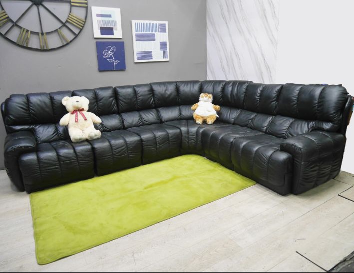 二手 黑色半牛皮沙發 320公分 L型沙發 客廳沙發