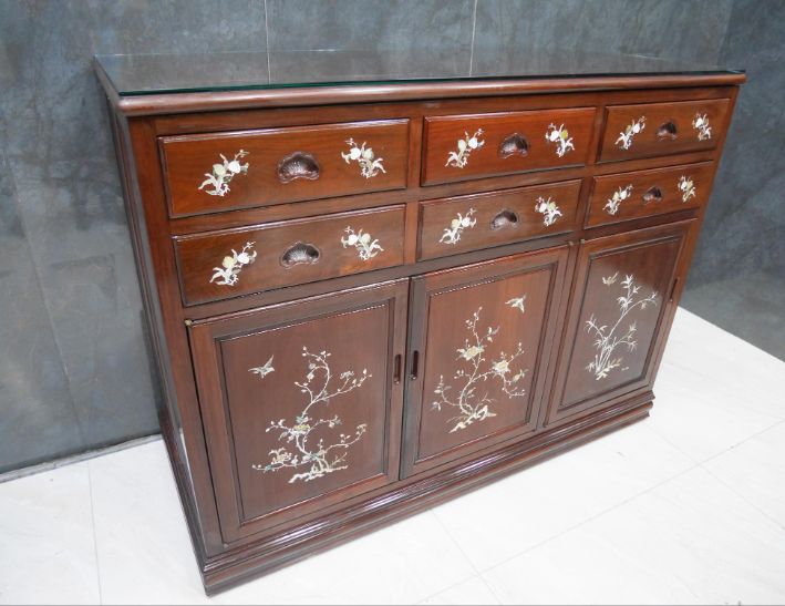 二手 紫檀木鑲貝 141公分 餐邊櫃 電器櫃 櫥櫃 廚櫃