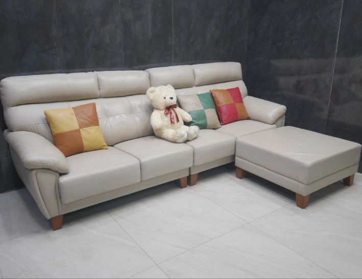 二手 卡其色 270公分 L型沙發 半牛皮沙發 客廳沙發