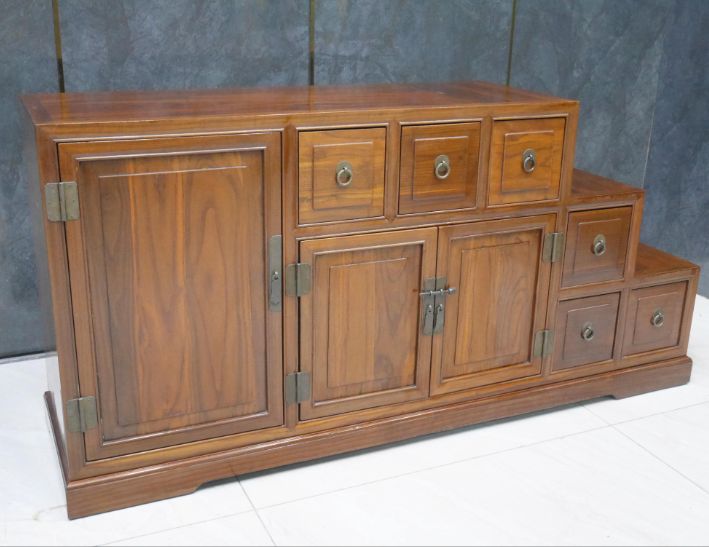 二手 仿古全實木 142公分 樓梯櫃 收納櫃 矮櫃 櫥櫃