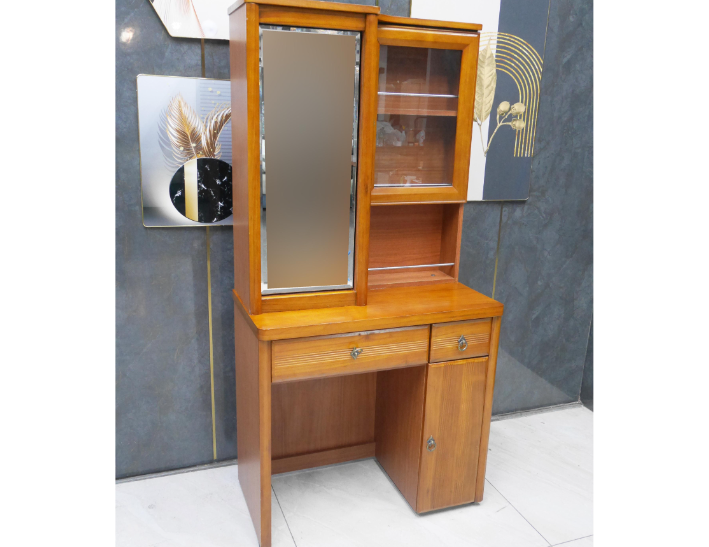 二手 柚木色 82公分 化妝台 鏡台 梳妝台 收納桌