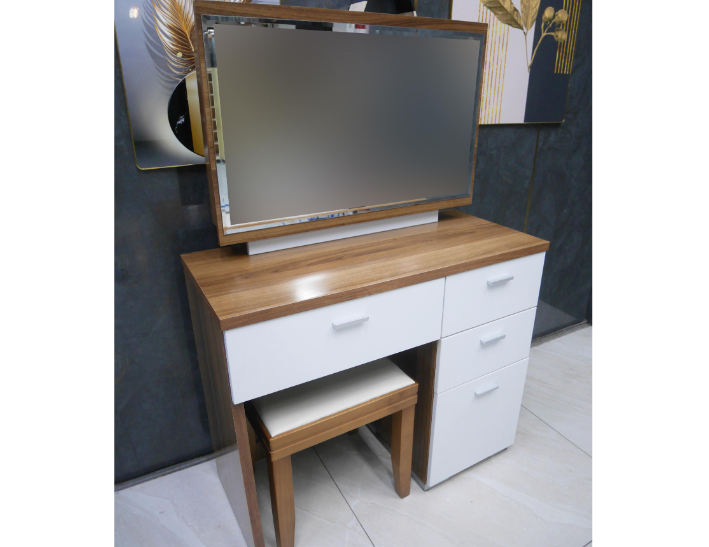 二手 鏡台 柚木色加白 90公分 化妝台 梳妝台 收納桌