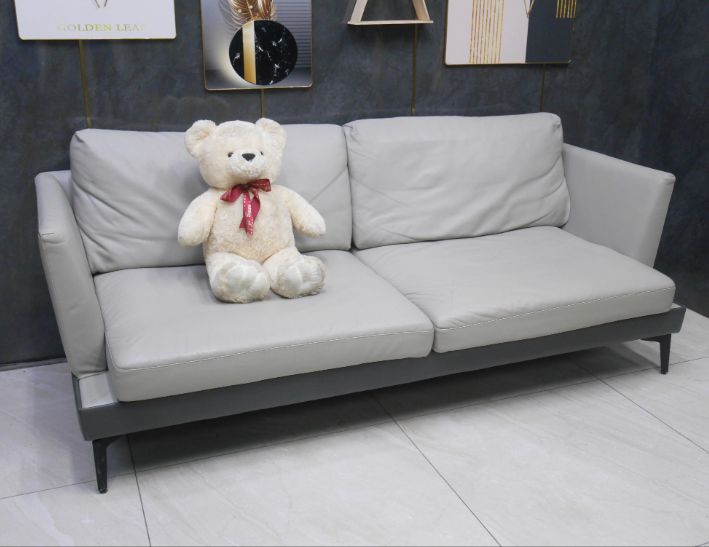 二手 皮沙發 灰色 210公分 半牛皮沙發 三人沙發